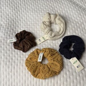 Aerie Textured Scrunchie Collection in Cream, Brown, Black, and Gold
